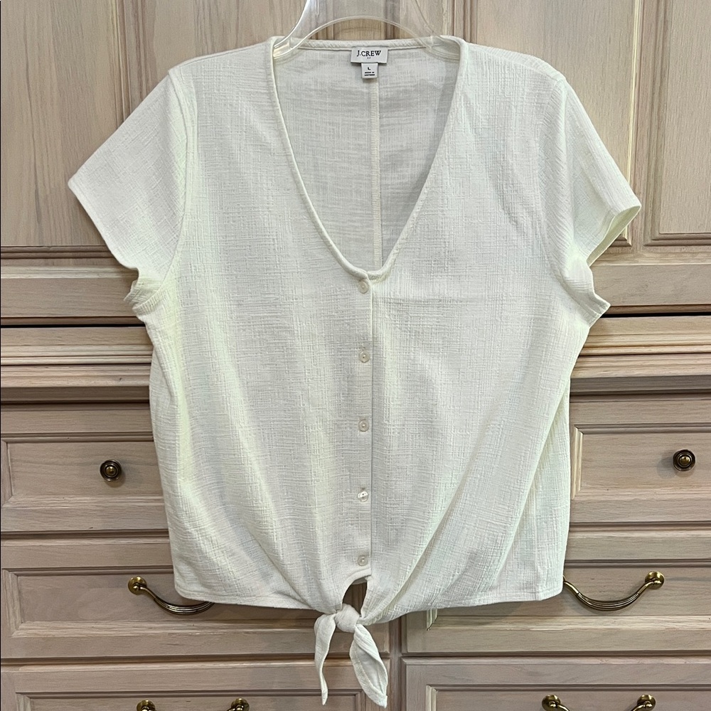 J. Crew Factory Cream Button-Down Tie-Front Shirt